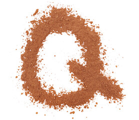  Cocoa powder alphabet letter Q, symbol isolated on white, clipping path