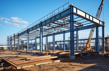 Fototapeta premium steel frame workshop is under construction 