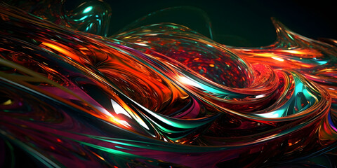 Abstract melted curves with lots of energy in ruby and emerald colors.
