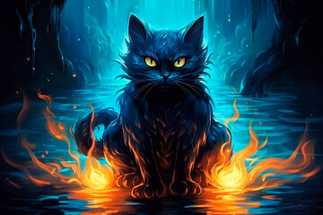 A fantasy witch cat. Generative AI - obrazy, fototapety, plakaty