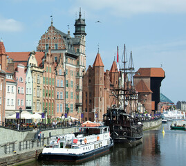 Gdansk Old Town Skyline And Motlawa River Ships