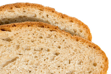 Slices of black bread on the table. Simple peasant food.