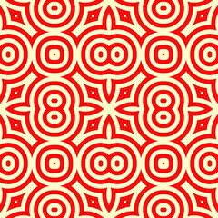 Circles, rhombuses, crosses ornament. Seamless linear pattern. Abstract background. Rings, diamonds vector. Geometric illustration. Ethnic wallpaper. Mosaic motif. Embroidery backdrop.