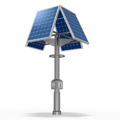 3d Solarpanele , Solarstation mit Steckdosen zur Energieerzeugung im Garten auf der Straße auf Plätzen, freigestellt, transparenter Hintergrund