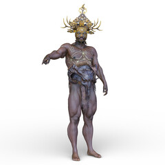 個性的なデザインの冠を付けた戦士　3DCG レンダリング