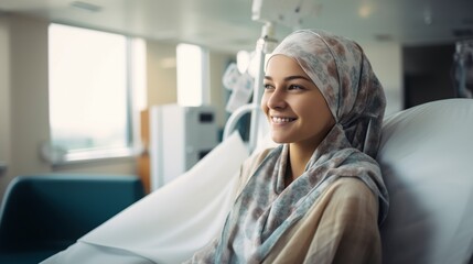 young cancer patient with a scarf on her head