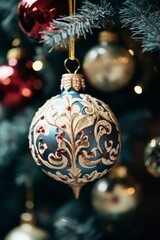Close up on beautifully decorated christmas tree AI generated illustration