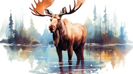 "Watercolor Style Vector Illustration of a Boy Moose" (47 characters)