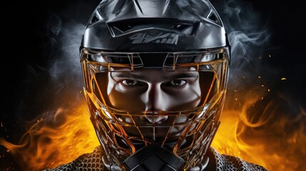 Celebrate sports determination: Confident player ready for faceoff in an ice hockey arena. - obrazy, fototapety, plakaty