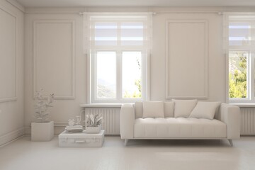 Grey living room concept with sofa. 3D illustration