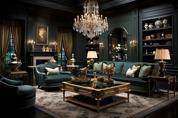 Fototapeta na wymiar Modern cozy living room and blue wall texture background interior design