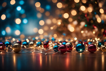 Christmas background with shining particles. Holiday concept Christmas lights background