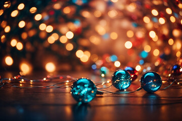 Christmas background with shining particles. Holiday concept Christmas tree lights