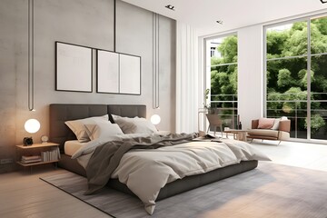 new new modern bedroom in a apartment. 3d rendering.modern bedroom in a apartment. 3d rendering.