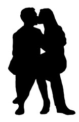 silhouette of a sitting couple kissing of illustration vector