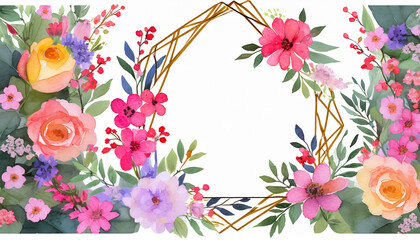 blossoms collection watercolor flower and floral geometric frame 2