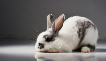 rabbit slipping on floor studio shot