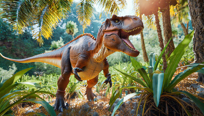 tyrannosaurus rex in the jungle huge dinosaur in a prehistoric forest high quality ai generated photo