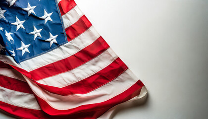 celebrating the essence of the public holiday embrace the occasion with this top view photo highlighting the american flag on white isolated background perfect for ads or text overlays