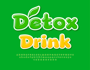 Fototapeta premium Vector healthy concept Detox Drink with decorative Leaf. Green funny Font. Creative Alphabet Letters and Numbers set