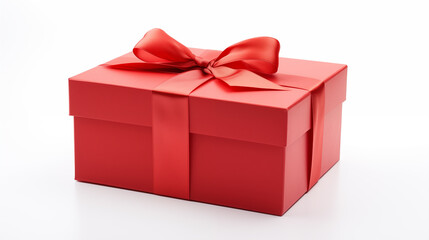 Red holiday gift box isolated on white background. Valentine's day, wedding, anniversary, birthday present