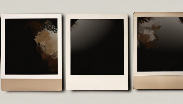 set of three vintage polaroid instant photo frames in different formats isolated graphic design elements