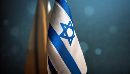 israel flag for honour of veterans day or memorial day glory to the israel heroes of war concept on light blue dark velvet background