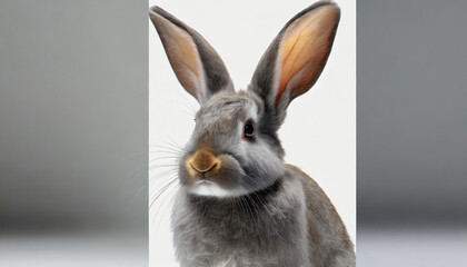 png set studio photograph of a domestic gray rabbit with big ears on a light background