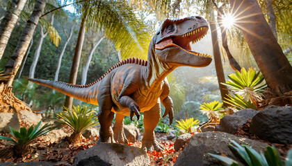 tyrannosaurus rex in the jungle huge dinosaur in a prehistoric forest high quality ai generated...