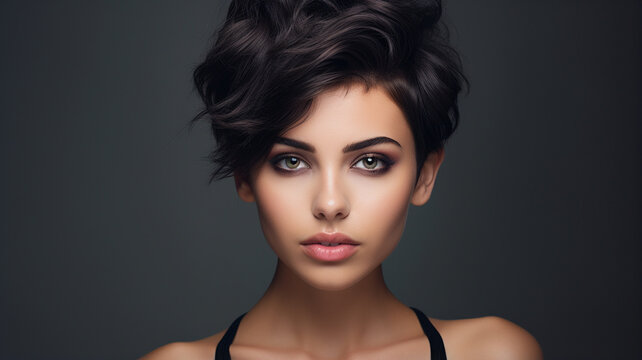 portrait of a beautiful young woman with short hair.