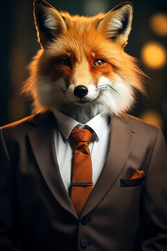 raposa vermelha, vestido com um terno elegante e uma bela gravata. Retrato fashion de um animal antropomórfico posando com uma atitude humana