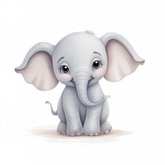 Elefante cinza fofo isolado no fundo branco - Ilustração infantil