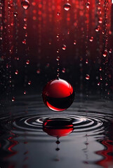 dark red background with red drop and water
