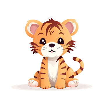 Tigre fofo isolado no fundo branco - Ilustração infantil