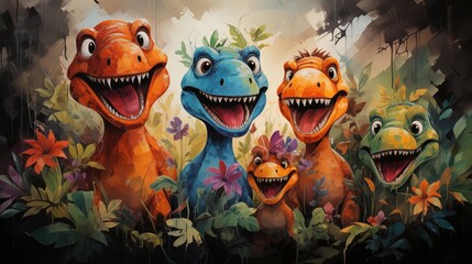 Obraz na płótnie Canvas kids paint page dinosauers AI generated illustration