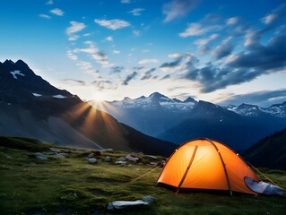 camping in mountains.