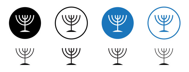 Jewish Candles line icon set. Menorah outline icon in black filled and outlined style. - obrazy, fototapety, plakaty