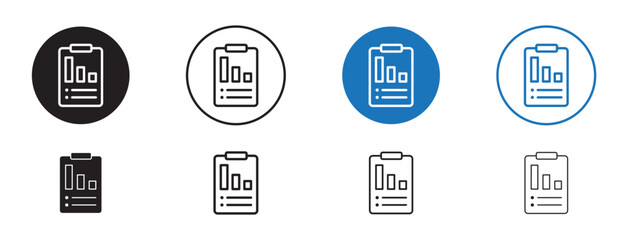 Summary line icon set. Brief icon in black filled and outlined style.