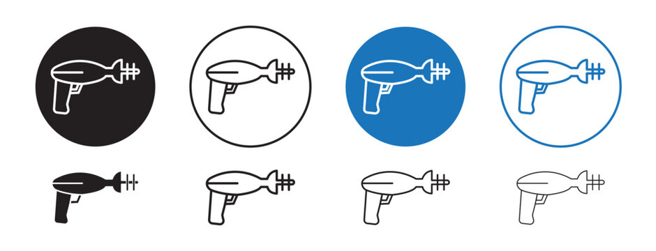 Space gun line icon set. Game raygun vector illustration in black and white color.