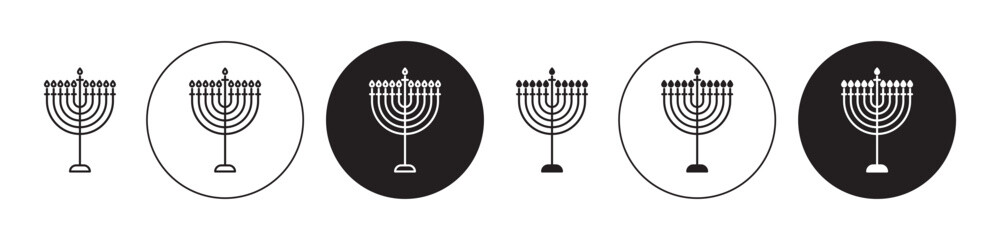 Jewish Candles vector illustration set. Menorah outline icon. Jewish candelabrum sign. Hanukkah candles symbol in black color. - obrazy, fototapety, plakaty