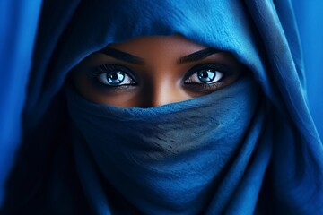 Naklejka premium young and attractive Muslim woman in a blue hiyab