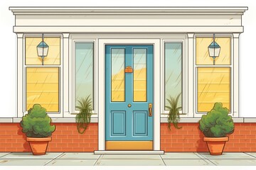 front door detail of a colonial house with transom window, magazine style illustration - obrazy, fototapety, plakaty