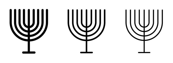 Jewish Candles line icon set. Menorah outline symbol. Jewish candelabrum sign. Hanukkah candles icon for UI designs. - obrazy, fototapety, plakaty