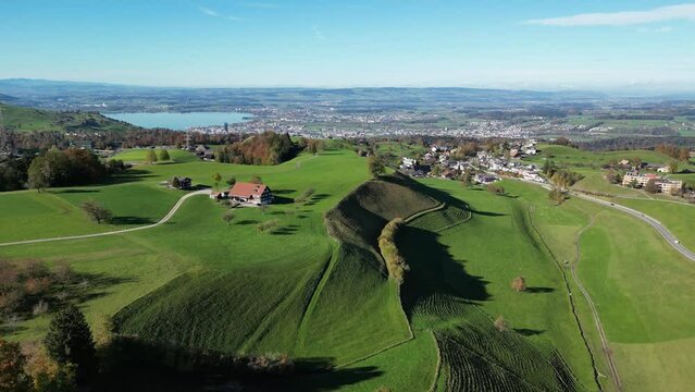 Switzerland, Canton of Zug, autumn landscape, farm fields, Menzingen