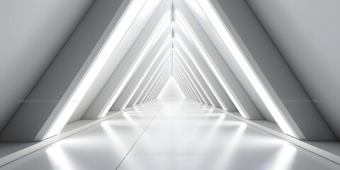  Empty Long Light Corridor. Modern white background. 