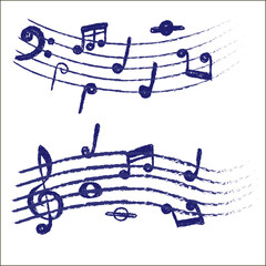 Musical notes in flowing design of elements in realistic style, vector illustration