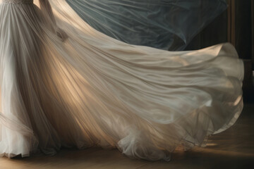 Beautiful wedding dress curly on dark background