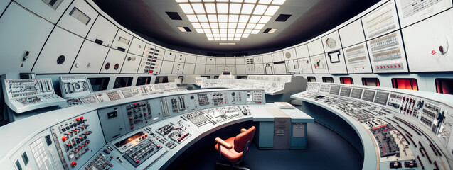 Nuclear plant control room as imagined by Generative AI - obrazy, fototapety, plakaty