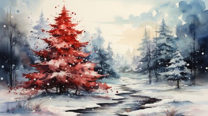 Watercolor Christmas card AI generated illustration