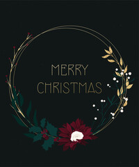 Vector Christmas greeting card with elegant floral wreath - 679352700